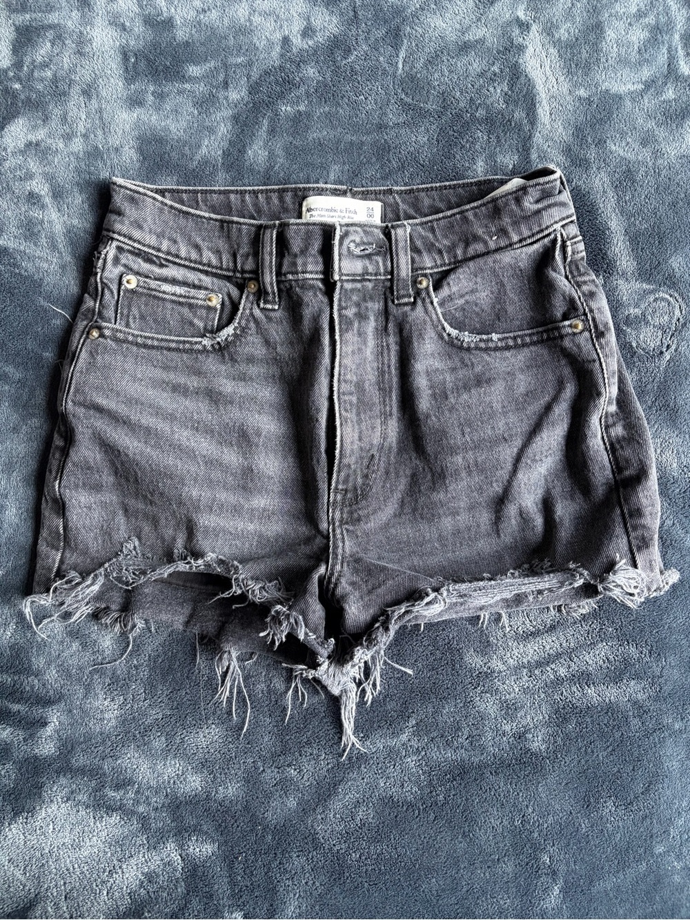 Abercrombie & Fitch Frayed Hem High-Rise Denim Shorts - Washed Gray